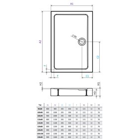Vixor Nivo brodzik akrylowy prostokątny z odpływem na dłuższym boku Biały 120 x 90 cm (ND01-12090)