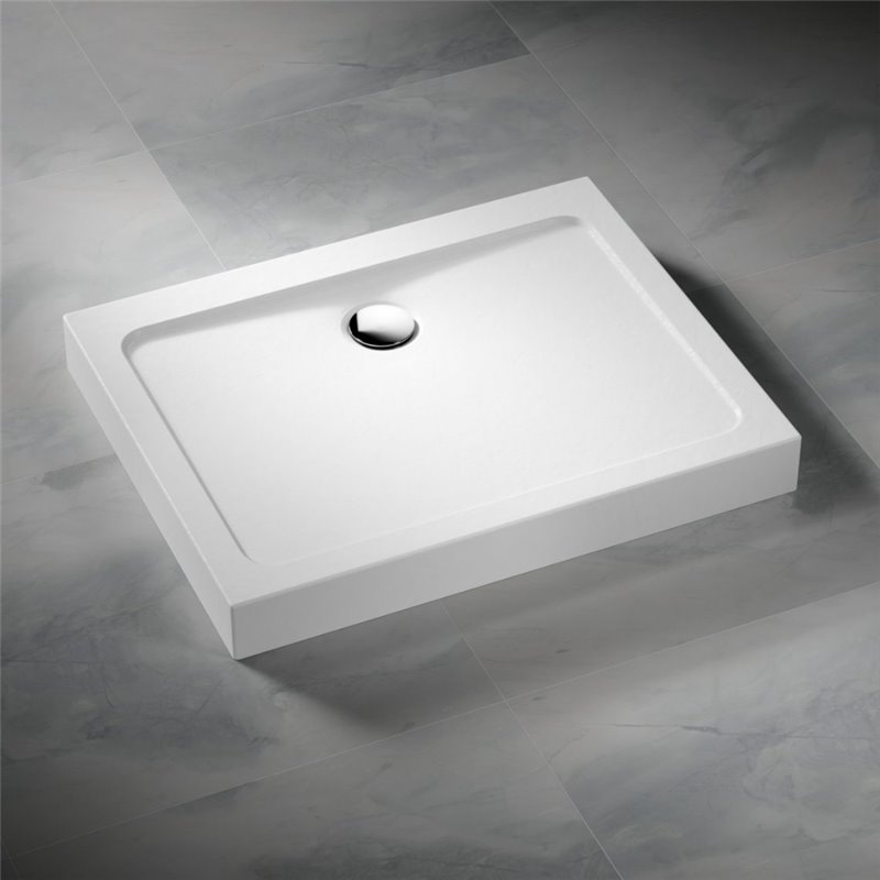 Vixor Nivo brodzik akrylowy prostokątny z odpływem na dłuższym boku Stone biały 100 x 80 cm (ND04-10080)