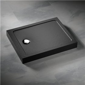 Vixor Nivo brodzik akrylowy prostokątny z odpływem na krótszym boku Stone czarny 90 x 70 cm (NF54-9070)