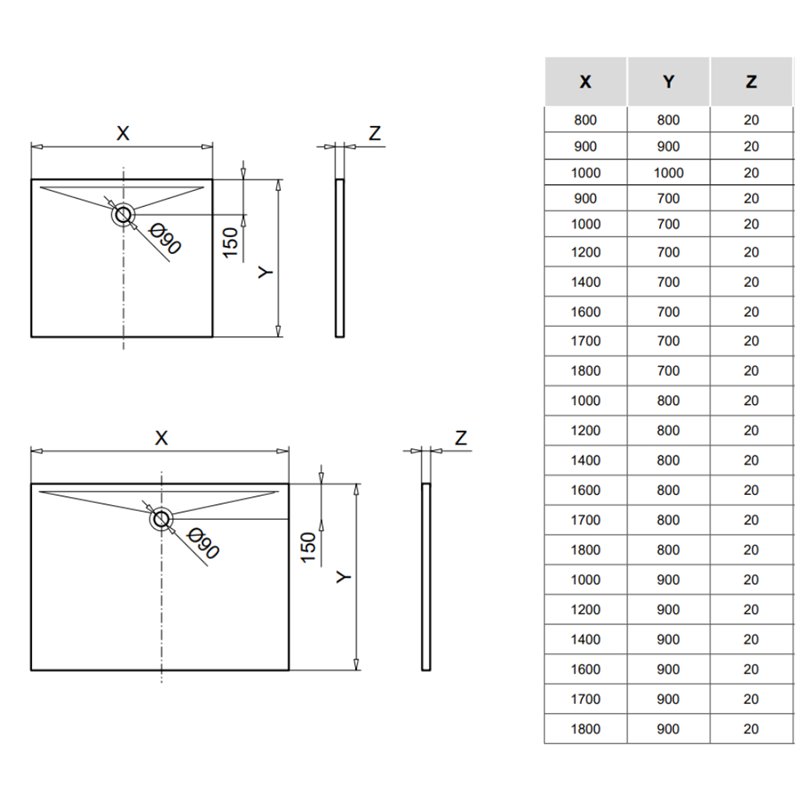 Ronal Bathrooms Air Brodzik prysznicowy prostokątny MineraLite 170x80 cm biały mat (W37A17008009)