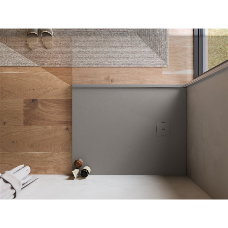 Ronal Bathrooms Calce Brodzik prostokątny asymetryczny MineraLite 90x70 cm szary beton (W31AS09007014)