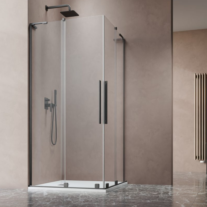 Vixor Milo 8 L CG2 Kabina prysznicowa prostokątna narożna gunmetal szczotkowany 100Lx120P cm (N05-29100-92-01L+N05-29120-92-01R)