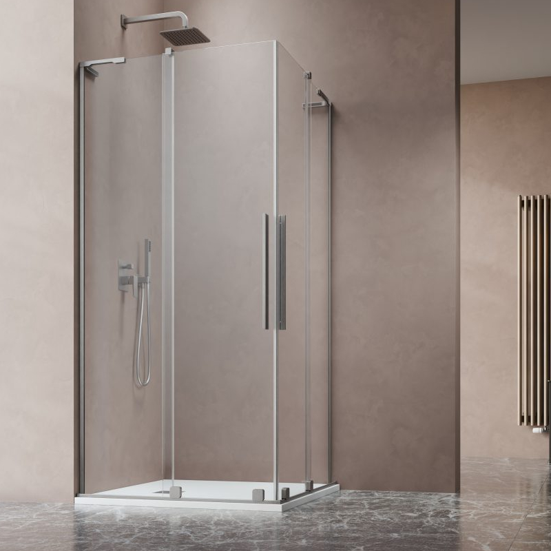 Vixor Milo 8 L CG2 Kabina prysznicowa prostokątna narożna nikiel szczotkowany 110Lx80P cm (N05-29110-91-01L+N05-29080-91-01R)