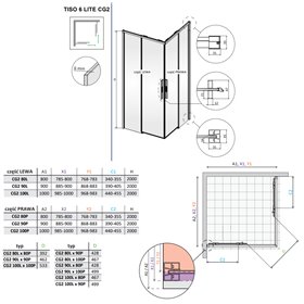 Vixor Tiso 6 Lite CG2 Kabina prysznicowa prostokątna Chrom 80x90 cm (N14-21080-01-01L+N14-21090-01-01R)