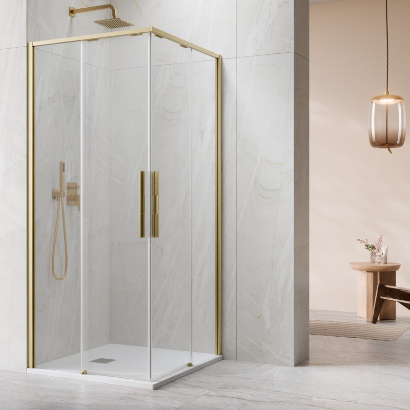 Vixor Tiso 6 Lite CG2 Kabina prysznicowa prostokątna złoty szczotkowany 80x100 cm (N14-21080-99-01L+N14-21100-99-01R)