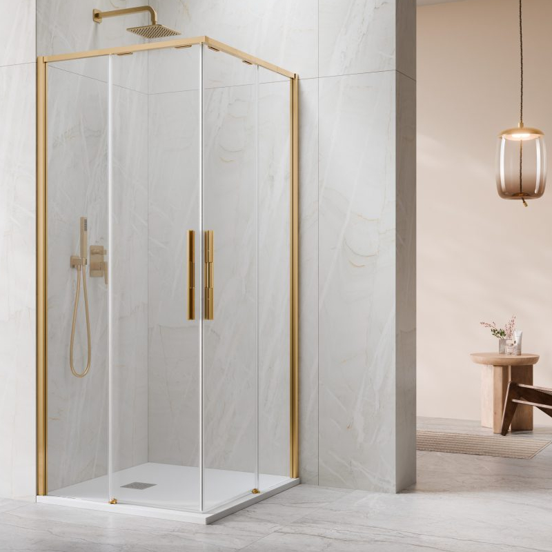 Vixor Tiso 6 Lite CG2 Kabina prysznicowa prostokątna złoty błyszczący 90Lx100P cm (N14-21090-09-01L+N14-21100-09-01P)