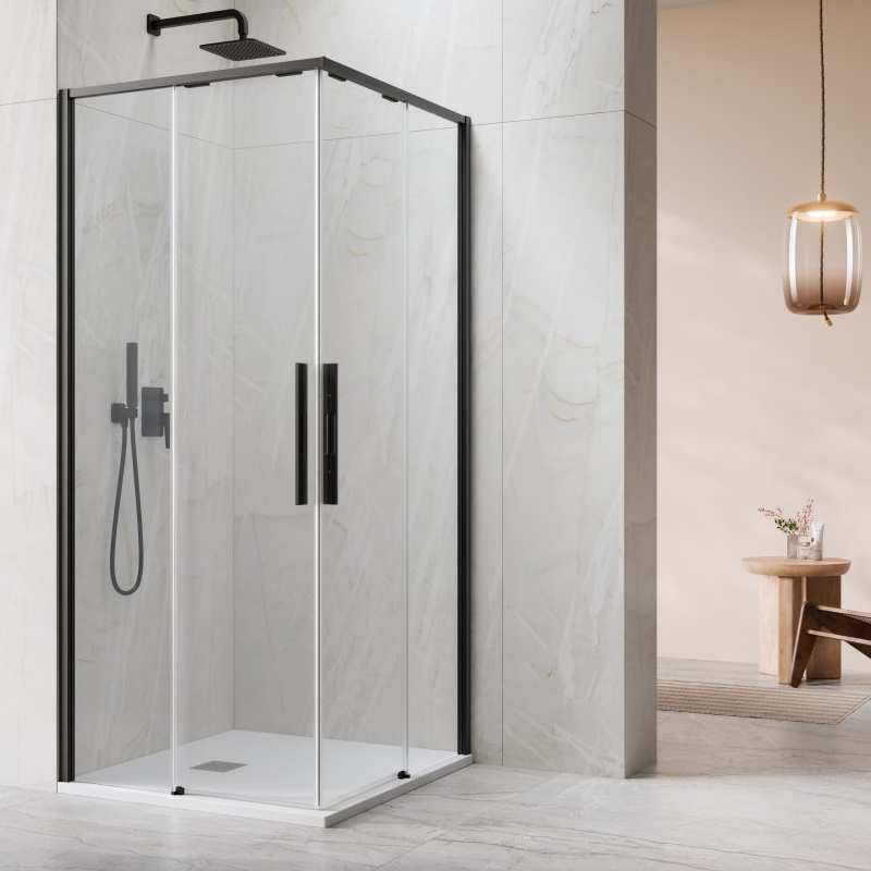 Vixor Tiso 6 Lite CG2 Kabina prysznicowa kwadratowa czarny mat 90x90 cm (N14-21090-54-01R+N14-21090-54-01L)