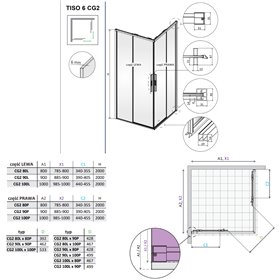 Vixor Tiso 6 CG2 Kabina prysznicowa kwadratowa złoty szczotkowany 100Lx100P cm (N13-21100-99-01L+N13-21100-99-01R)