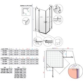 Vixor Sona 6 Lite CG2 Kabina prysznicowa prostokątna miedź szczotkowana 100Lx90P cm (N02-21100-93-01L+N02-21090-93-01R)