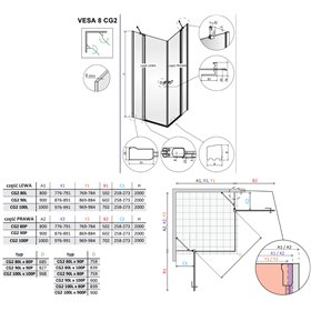 Vixor Vesa 8 CG2 Kabina prysznicowa prostokątna chrom 80Lx90P cm (N10-21080-01-01L+N10-21090-01-01R)