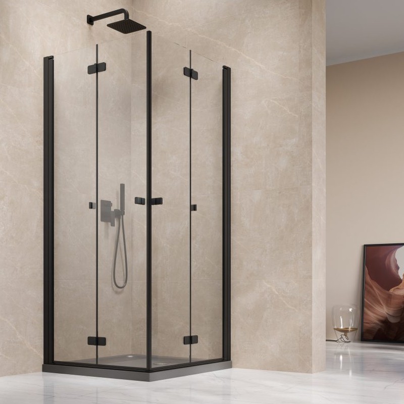 Vixor Vesa 6 CF2 Kabina prysznicowa kwadratowa czarny mat 80Lx80P cm (N09-22080-54-01L+N09-22080-54-01R)