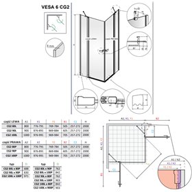 Vixor Vesa 6 CG2 Kabina prysznicowa prostokątna czarny mat 80Lx100P cm (N09-21080-54-01L+N09-21100-54-01R)