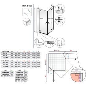Vixor Mida 6 CG2 Kabina prysznicowa prostokątna chrom 90Lx100P cm (N12-21090-01-01L+N12-21100-01-01R)