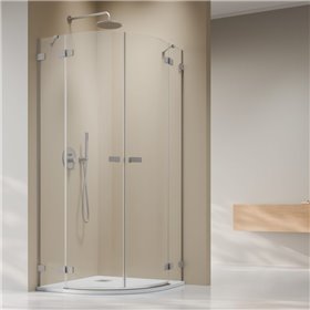 Vixor Sona 6 Lite RG2 Kabina prysznicowa półokrągła nikiel szczotkowany 90Lx90P cm (N02-71090-91-01L+N02-71090-91-01R)