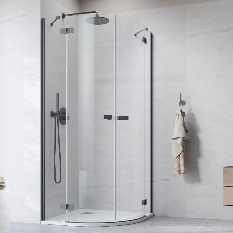Vixor Sona 6 RG2 Kabina prysznicowa półokrągła gunmetal szczotkowany 80Lx80P cm (N01-71080-92-01L+N01-71080-92-01R)