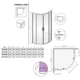 Vixor Formula RG2 Kabina prysznicowa półokrągła czarny mat 80x100 cm (N11-70211-54-01)