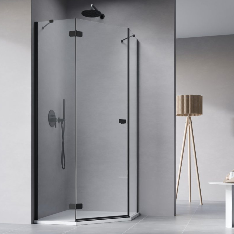 Vixor Sona 8 PG1 Kabina prysznicowa pięciokątna lewa czarny 90x90 cm (N03-40600-54-01L+N03-42104-00-01)