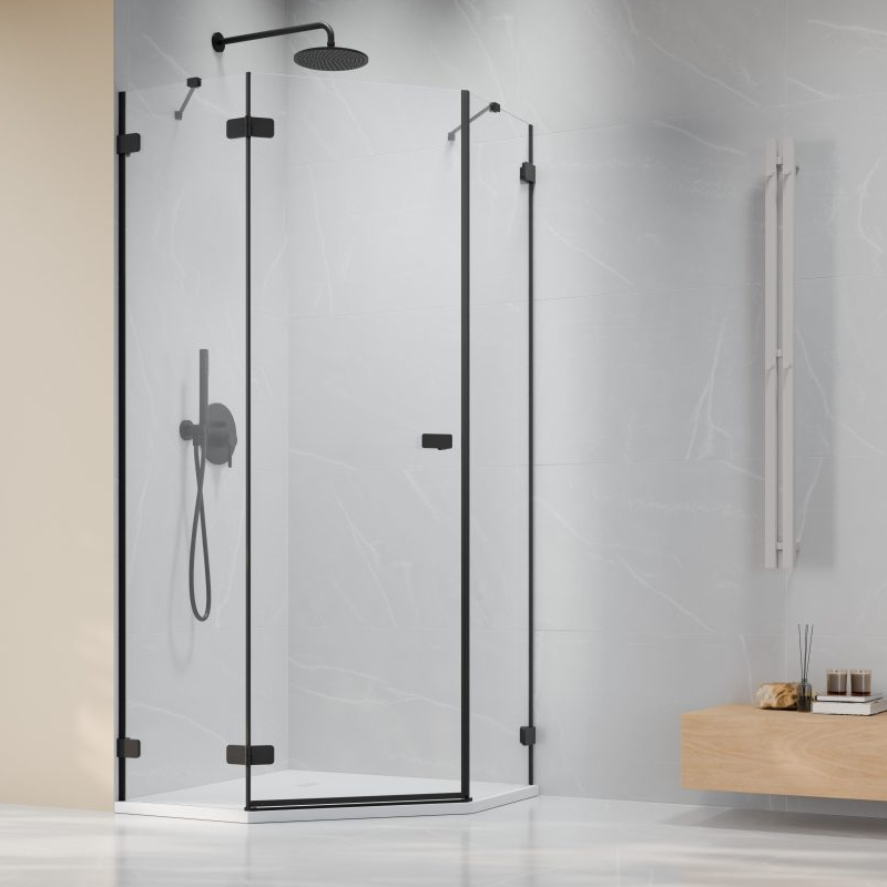 Vixor Sona 6 Lite PG1 Kabina prysznicowa pięciokątna lewa czarny mat 80x80 cm (N02-40000-54-01L+N02-42102-00-01)