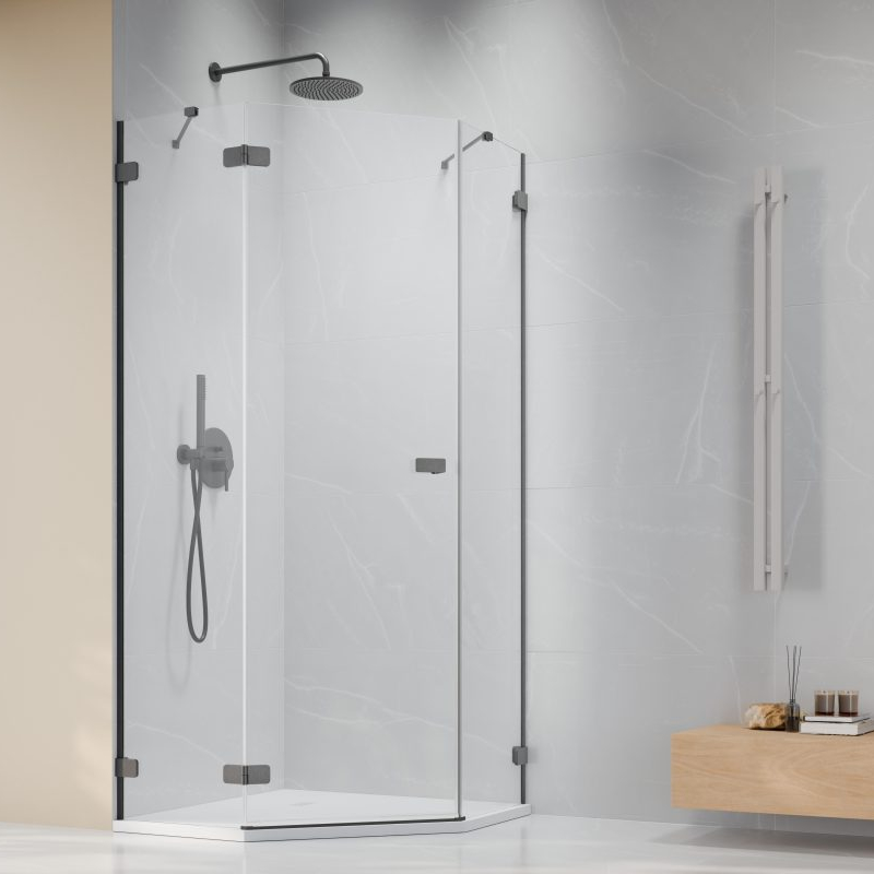 Vixor Sona 6 Lite PG1 Kabina prysznicowa pięciokątna lewa gunmetal szczotkowany 80x80 cm (N02-40000-92-01L+N02-42102-00-01)