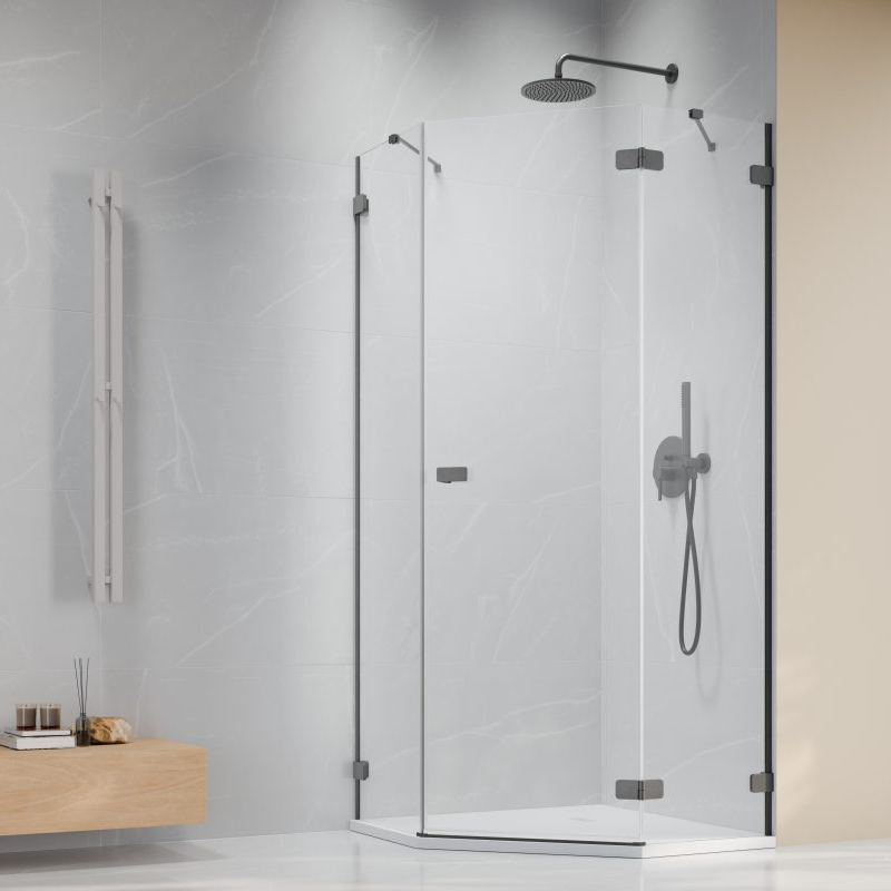 Vixor Sona 6 Lite PG1 Kabina prysznicowa pięciokątna prawa gunmetal szczotkowany 90x90 cm (N02-40000-92-01R+N02-42104-00-01)