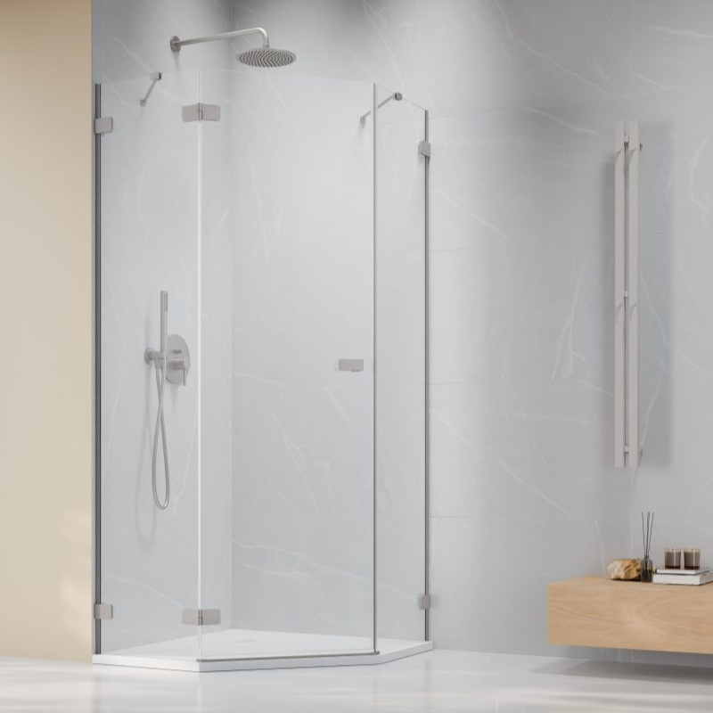 Vixor Sona 6 Lite PG1 Kabina prysznicowa pięciokątna lewa nikiel szczotkowany 90x90 cm (N02-40000-91-01L+N02-42104-00-01)