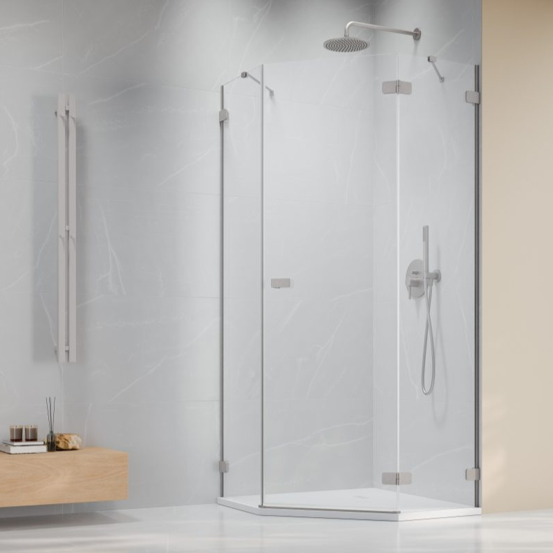 Vixor Sona 6 Lite PG1 Kabina prysznicowa pięciokątna prawa nikiel szczotkowany 90x90 cm (N02-40000-91-01R+N02-42104-00-01)