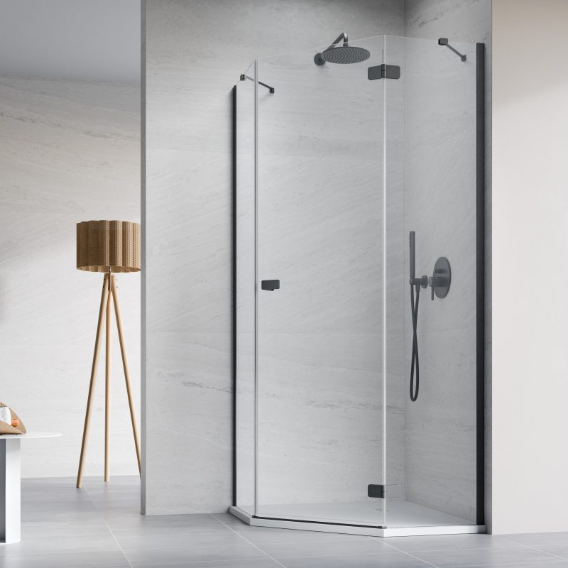 Vixor Sona 6 PG1 Kabina prysznicowa pięciokątna prawa gunmetal szczotkowany 90x90 cm (N01-40000-92-01R+N01-42104-00-01)