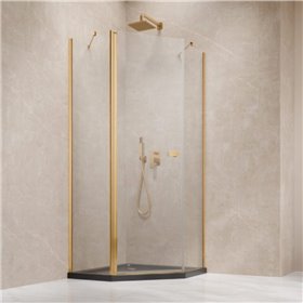 Vixor Vesa 6 PG1 Kabina prysznicowa pięciokątna lewa złoty szczotkowany 80x80 cm (N09-40000-99-01L+N09-42102-99-01)