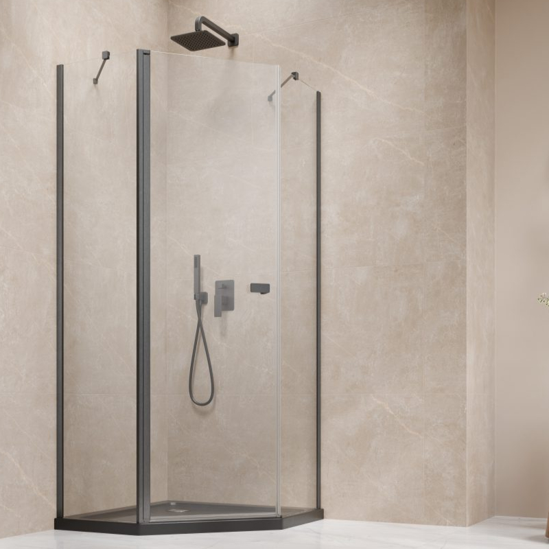 Vixor Vesa 6 PG1 Kabina prysznicowa pięciokątna lewa gunmetal szczotkowany 80x80 cm (N09-40000-92-01L+N09-42102-92-01)