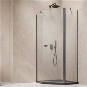 Vixor Vesa 6 PG1 Kabina prysznicowa pięciokątna prawa gunmetal szczotkowany 80x80 cm (N09-40000-92-01R+N09-42102-92-01)