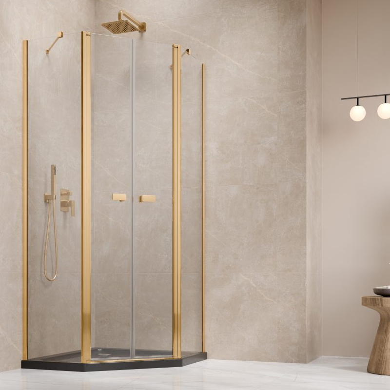 Vixor Vesa 6 PG2 Kabina prysznicowa pięciokątna złoty błyszczący 80x80 cm (N09-41000-09-01+N09-43102-09-01)