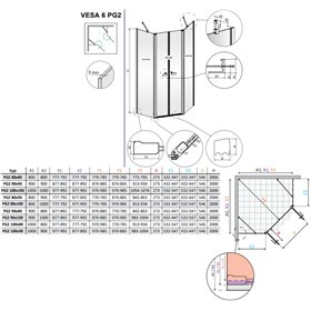 Vixor Vesa 6 PG2 Kabina prysznicowa pięciokątna czarny mat 100x100 cm (N09-41000-54-01+N09-43106-54-01)