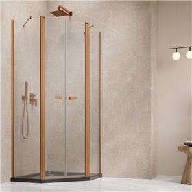 Vixor Vesa 6 PG2 Kabina prysznicowa pięciokątna miedź szczotkowana 80x80 cm (N09-41000-93-01+N09-43102-93-01)