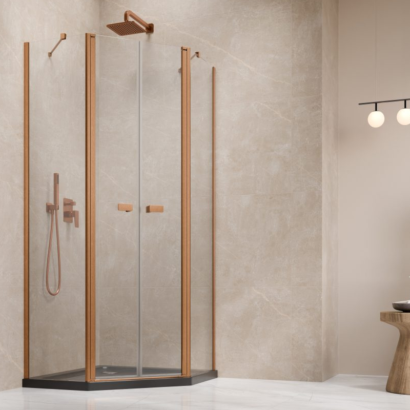 Vixor Vesa 6 PG2 Kabina prysznicowa pięciokątna miedź szczotkowana 90x90 cm (N09-41000-93-01+N09-43104-93-01)