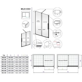 Vixor Milo 8 DG1 Drzwi prysznicowe przesuwne miedź szczotkowana lewe 90 cm (N05-01472-93-01L, N05-80430-00-01)