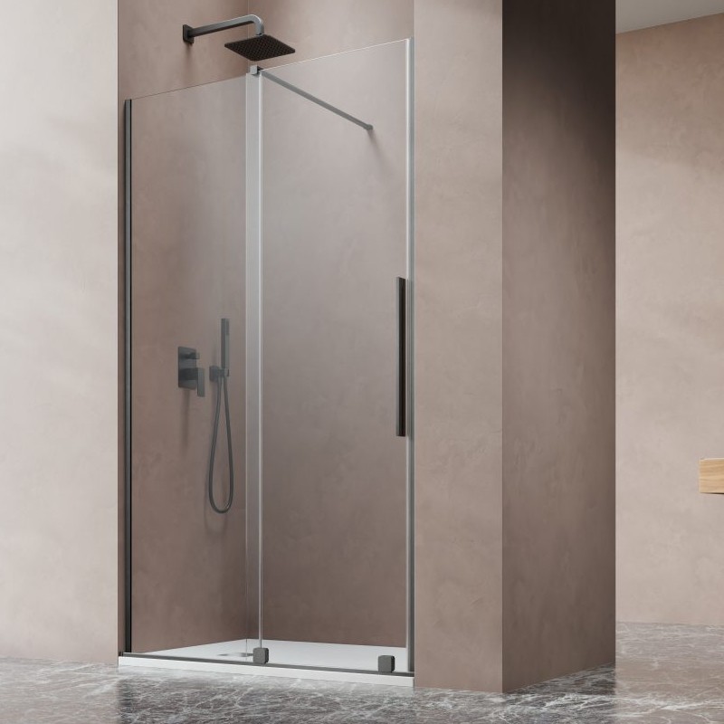 Vixor Milo 8 DG1 Drzwi prysznicowe przesuwne gunmetal szczotkowany lewe 140 cm (N05-01722-92-01L, N05-80680-00-01)