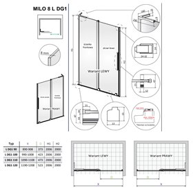 Vixor Milo 8 L DG1 Drzwi prysznicowe przesuwne prawe gunmetal szczotkowany 100 cm (N05-09522-92-01R, N05-80480-00-01)