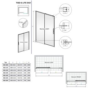 Vixor Tiso 6 lite DG1 Drzwi prysznicowe przesuwne prawe złoty błyszczący 110 cm (N14-01110-09-01R)