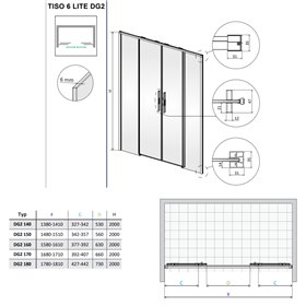 Vixor Tiso 6 lite DG2 Drzwi prysznicowe przesuwne nikiel szczotkowany 170 cm (N14-06170-91-01)
