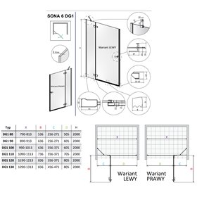 Vixor Sona 6 DG1 Drzwi prysznicowe otwierane na zewnątrz lewe czarny mat 80 cm (N01-01080-54-01L)