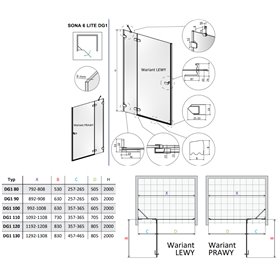 Vixor Sona 6 Lite DG1 Drzwi prysznicowe otwierane na zewnątrz lewe nikiel szczotkowany 120 cm (N02-01120-91-01L)