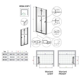 Vixor Vesa 8 DF1 Drzwi prysznicowe składane lewe chrom 80 cm (N10-04080-01-01L)