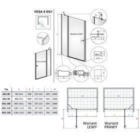 Vixor Vesa 8 DG1 Drzwi prysznicowe otwierane na zewnątrz prawe czarny mat 110 cm (N10-01110-54-01R)