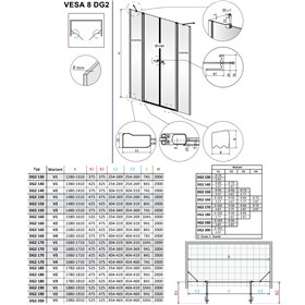 Vixor Vesa 8 DG2 Drzwi prysznicowe wahadłowe dwuczęściowe chrom (drzwi 93 cm + ścianki 57 cm) (N10-06930-01-01+N10-63570-01-01)
