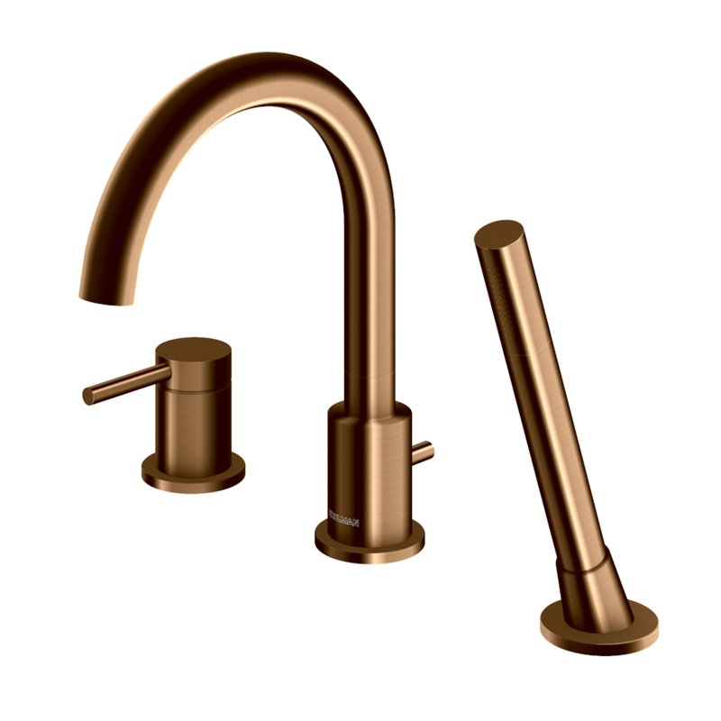 Kohlman Axel Brushed Copper 3-otworowa bateria wannowa z obrotową wylewką (QB241ABC)