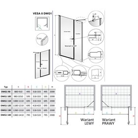 Vixor Vesa 8 DWG2 Drzwi prysznicowe wahadłowe lewe chrom 120 cm (N10-02690-01-01L, N10-80408-00-01)