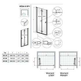 Vixor Vesa 6 DF1 Drzwi prysznicowe składane lewe chrom 90 cm (N09-04090-01-01L)