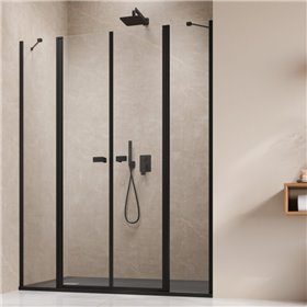 Vixor Vesa 6 DG2 Drzwi prysznicowe wahadłowe dwuczęściowe czarny mat (drzwi 93 cm + ścianki 77 cm) (N09-06930-54-01+N09-63770-54