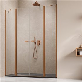 Vixor Vesa 6 DG2 Drzwi prysznicowe wahadłowe dwuczęściowe miedź szczotkowana (drzwi 73 cm + ścianki 67 cm) (N09-06730-93-01+N09-
