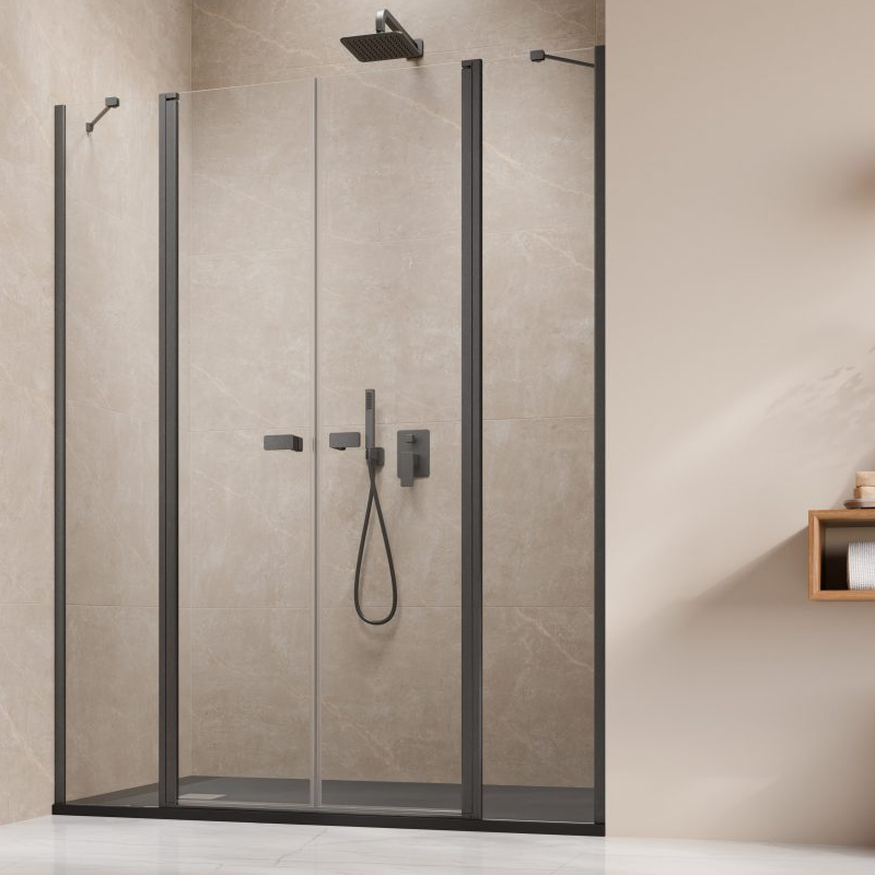 Vixor Vesa 6 DG2 Drzwi prysznicowe wahadłowe dwuczęściowe gunmetal szczotkowany (drzwi 73 cm + ścianki 67 cm) (N09-06730-92-01+N